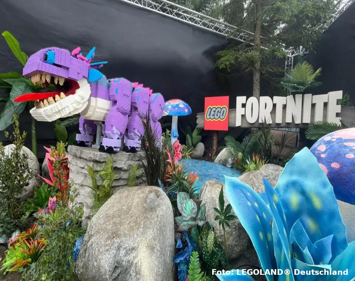 Klombo trifft MINILAND: LEGOLAND® Deutschland präsentiert Fortnite-Dino aus LEGO® Steinen